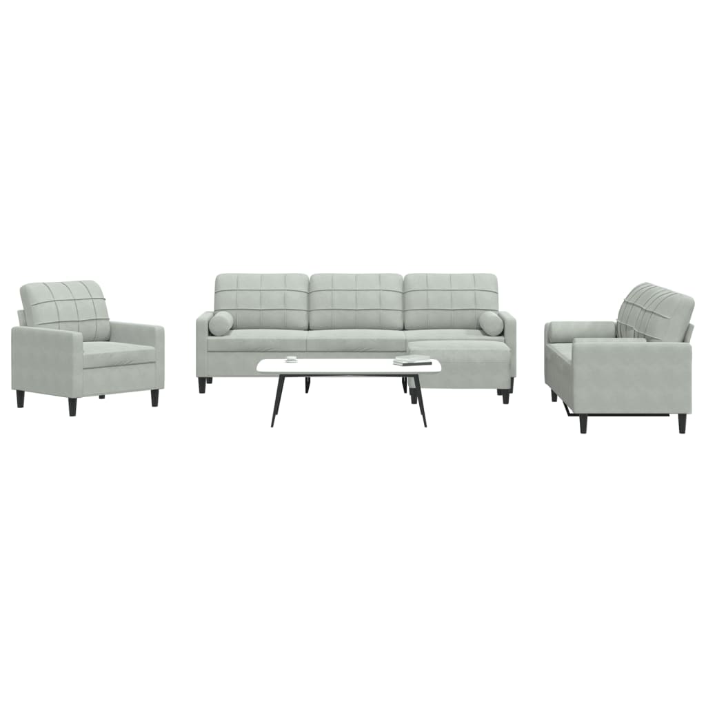 4-dijelni set sofa s jastucima svjetlosivi baršunasti