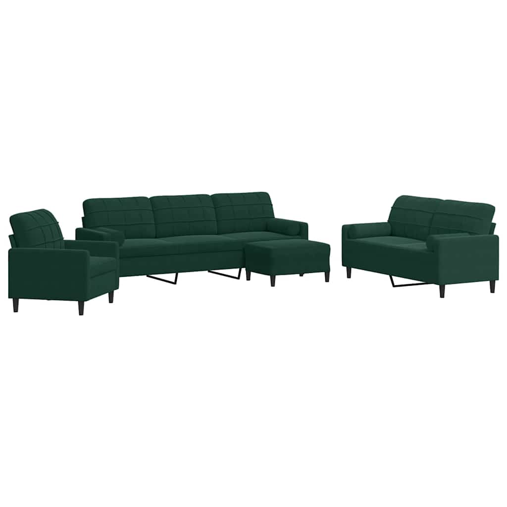 4-dijelni set sofa s jastucima tamnozeleni baršunasti