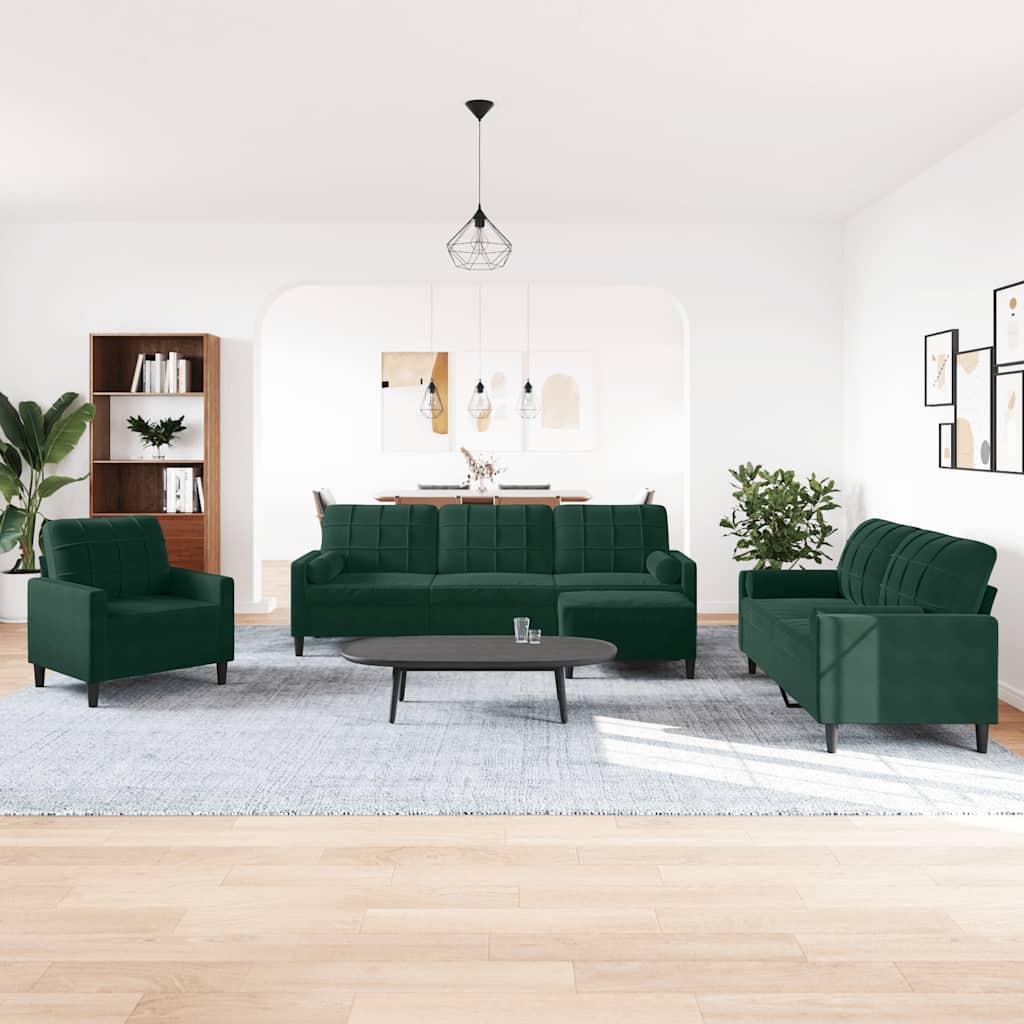 4-dijelni set sofa s jastucima tamnozeleni baršunasti