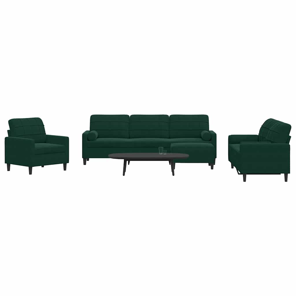 4-dijelni set sofa s jastucima tamnozeleni baršunasti