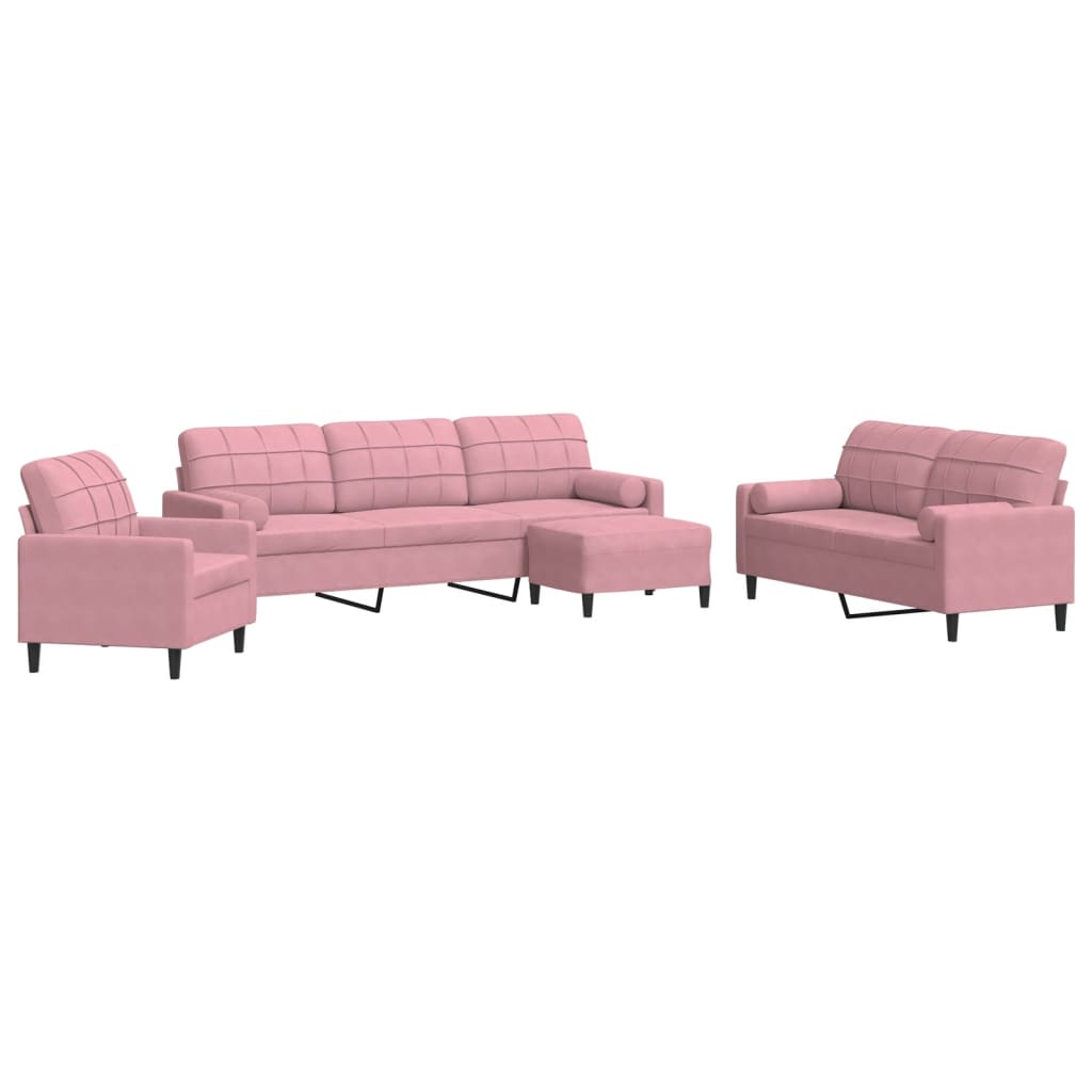 4-dijelni set sofa s jastucima ružičasti baršunasti