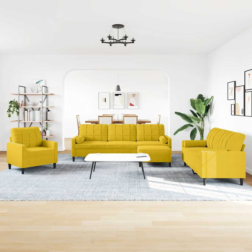 4-dijelni set sofa s jastucima žuti baršunasti