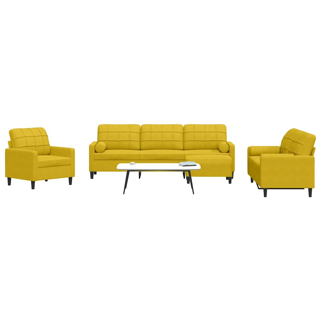 4-dijelni set sofa s jastucima žuti baršunasti
