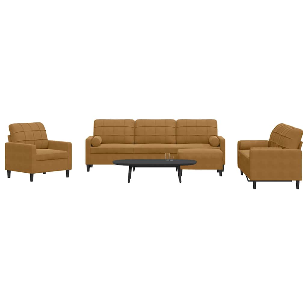 4-dijelni set sofa s jastucima smeđi baršunasti