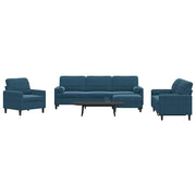 4-dijelni set sofa s jastucima plavi baršunasti