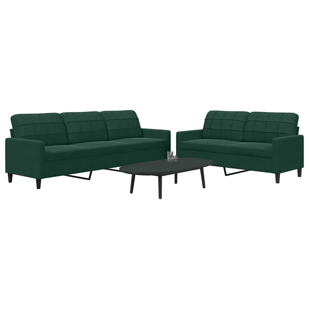2-dijelni set sofa s jastucima tamnozeleni baršunasti