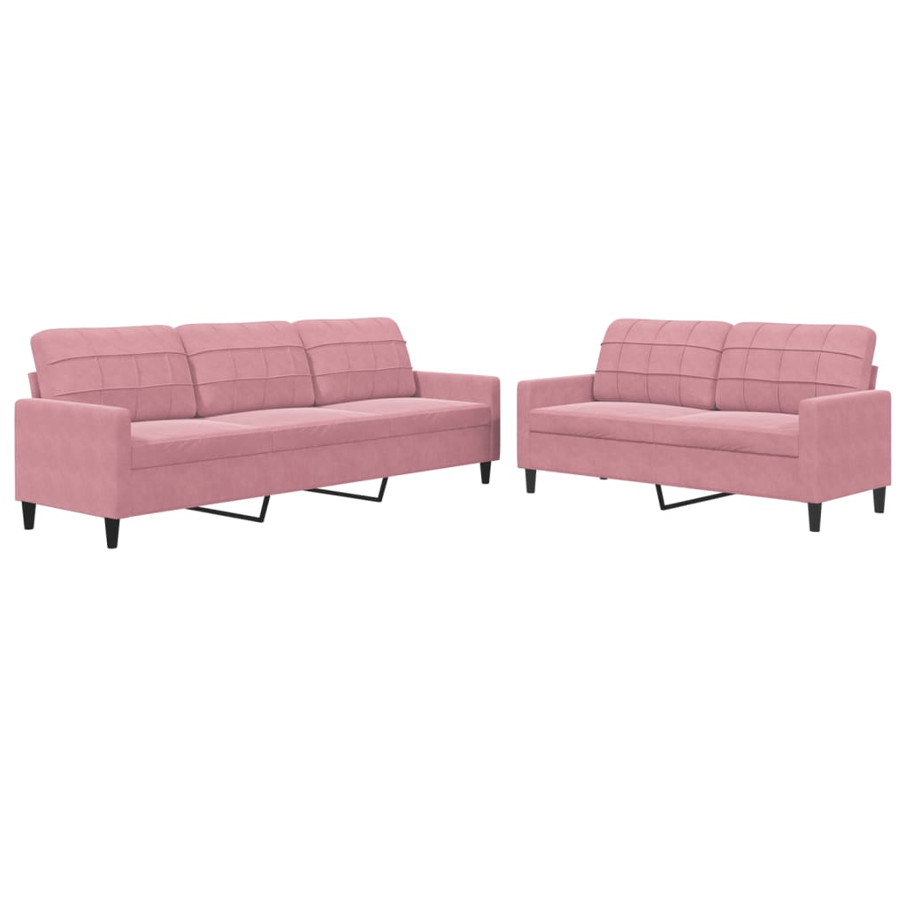 2-dijelni set sofa s jastucima ružičasti baršunasti