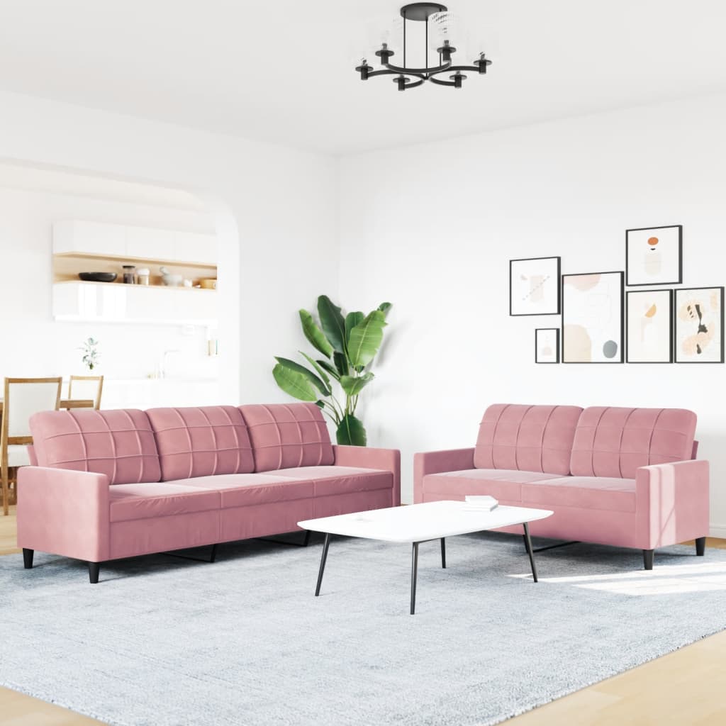 2-dijelni set sofa s jastucima ružičasti baršunasti