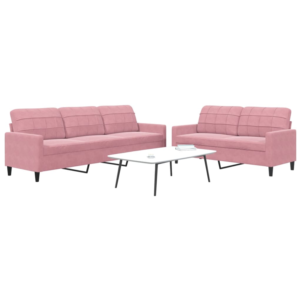 2-dijelni set sofa s jastucima ružičasti baršunasti