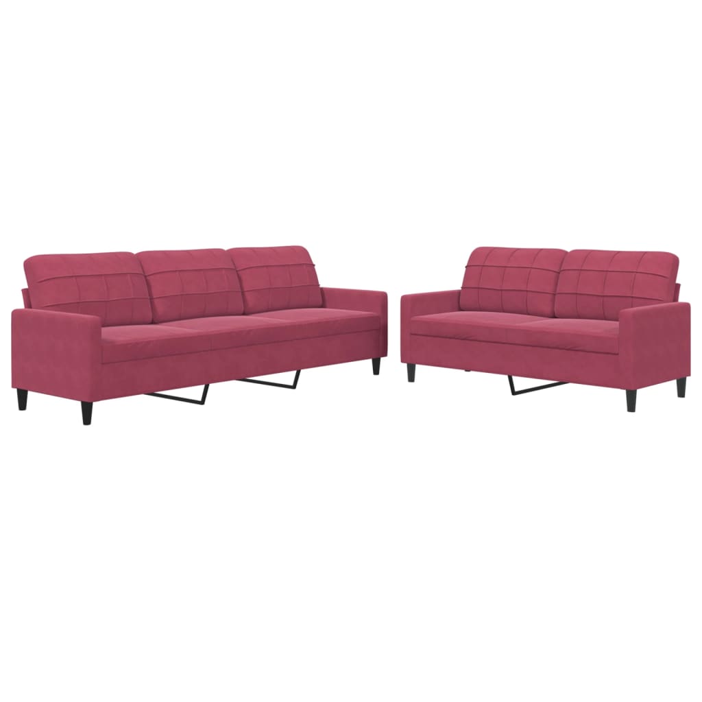 2-dijelni set sofa s jastucima crvena boja vina baršunasti