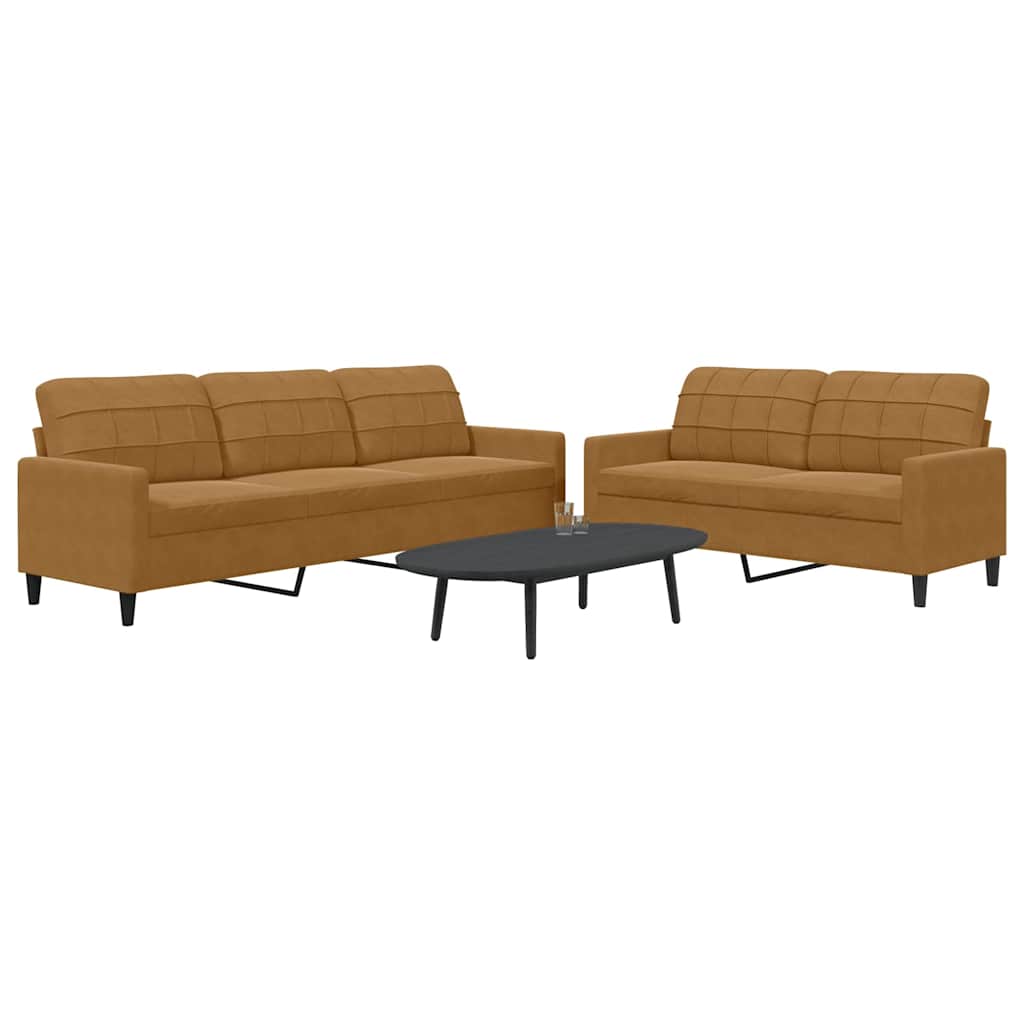 2-dijelni set sofa s jastucima smeđi baršunasti