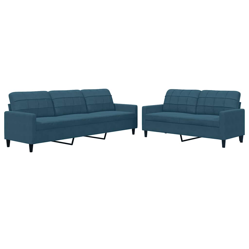 2-dijelni set sofa s jastucima plavi baršunasti