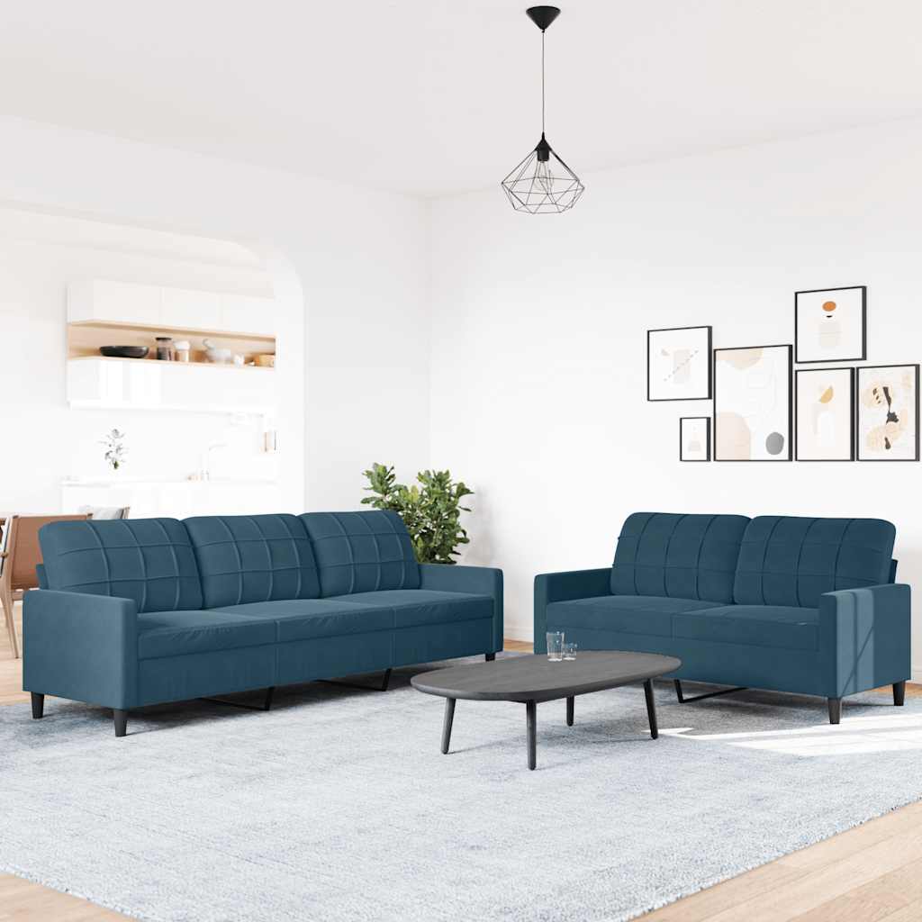 2-dijelni set sofa s jastucima plavi baršunasti