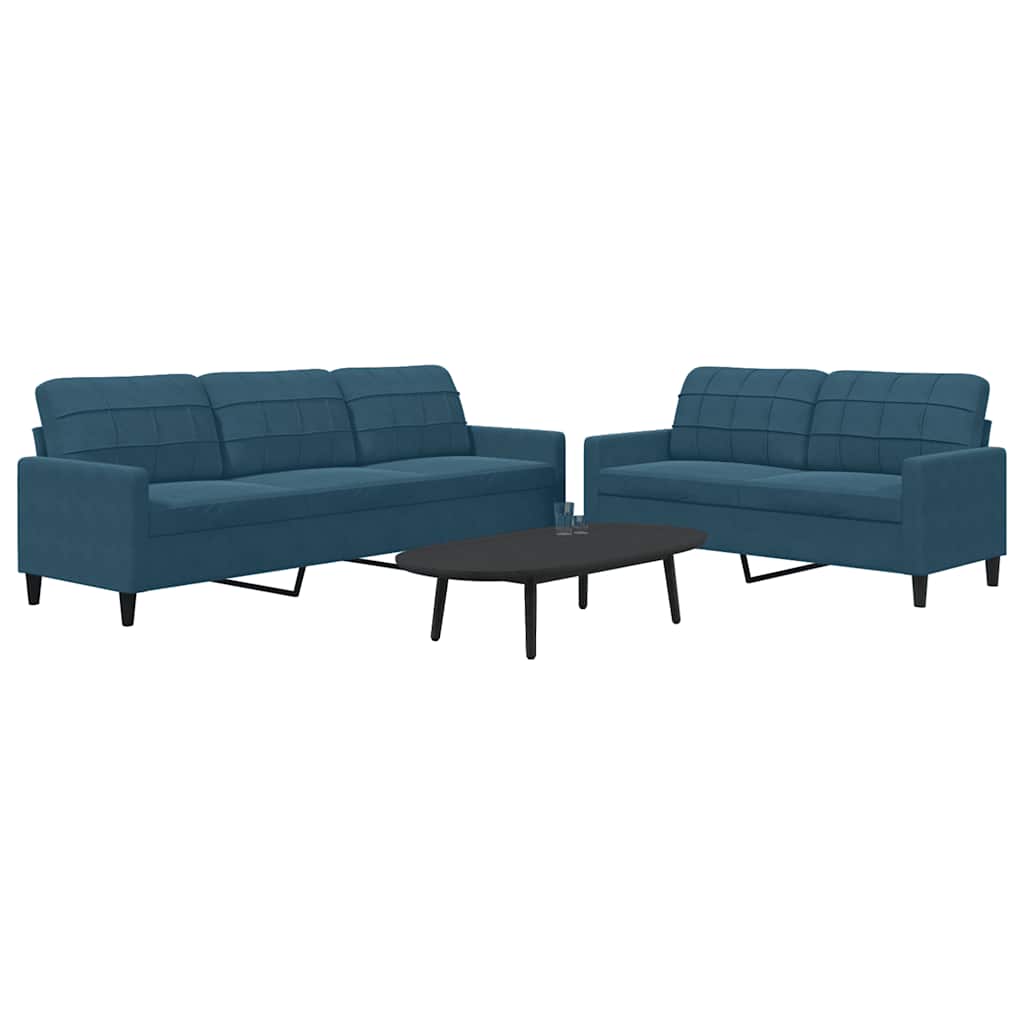 2-dijelni set sofa s jastucima plavi baršunasti