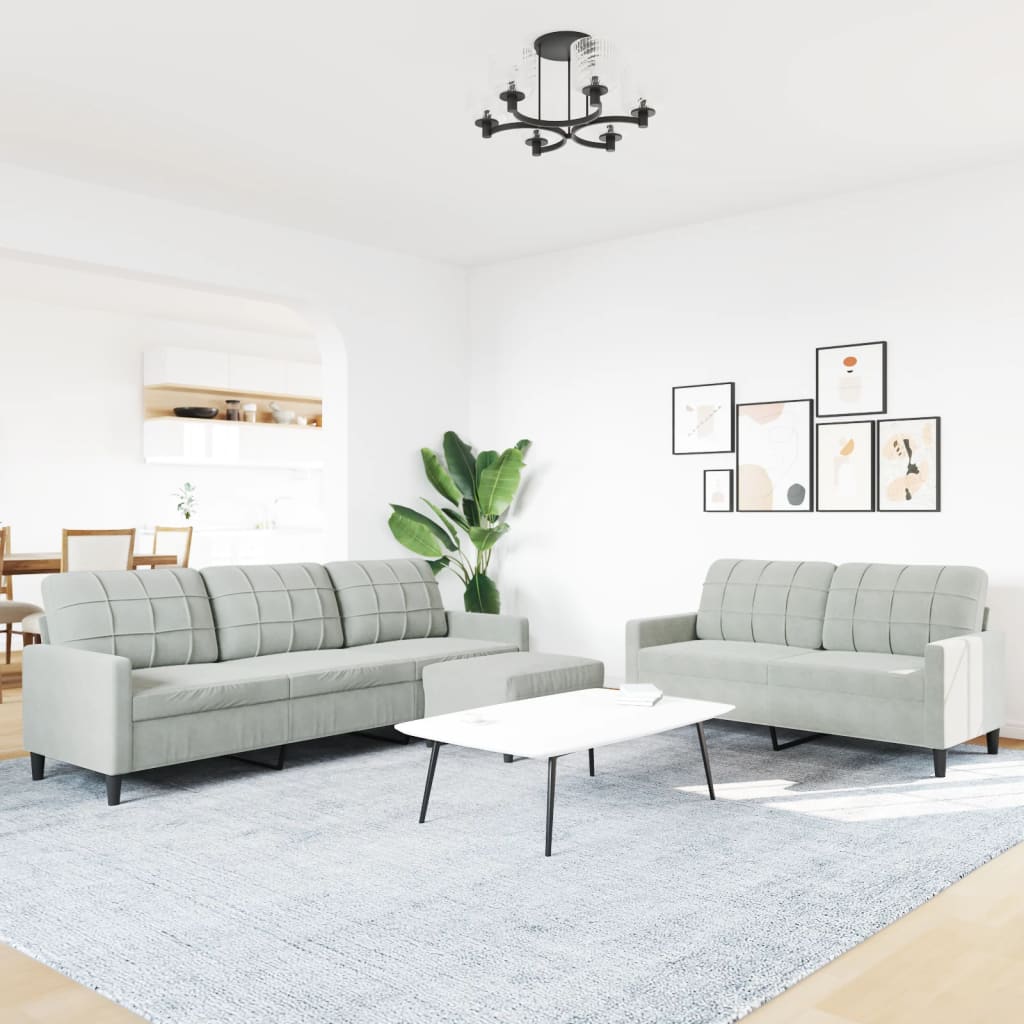 3-dijelni set sofa s jastucima svjetlosivi baršunasti