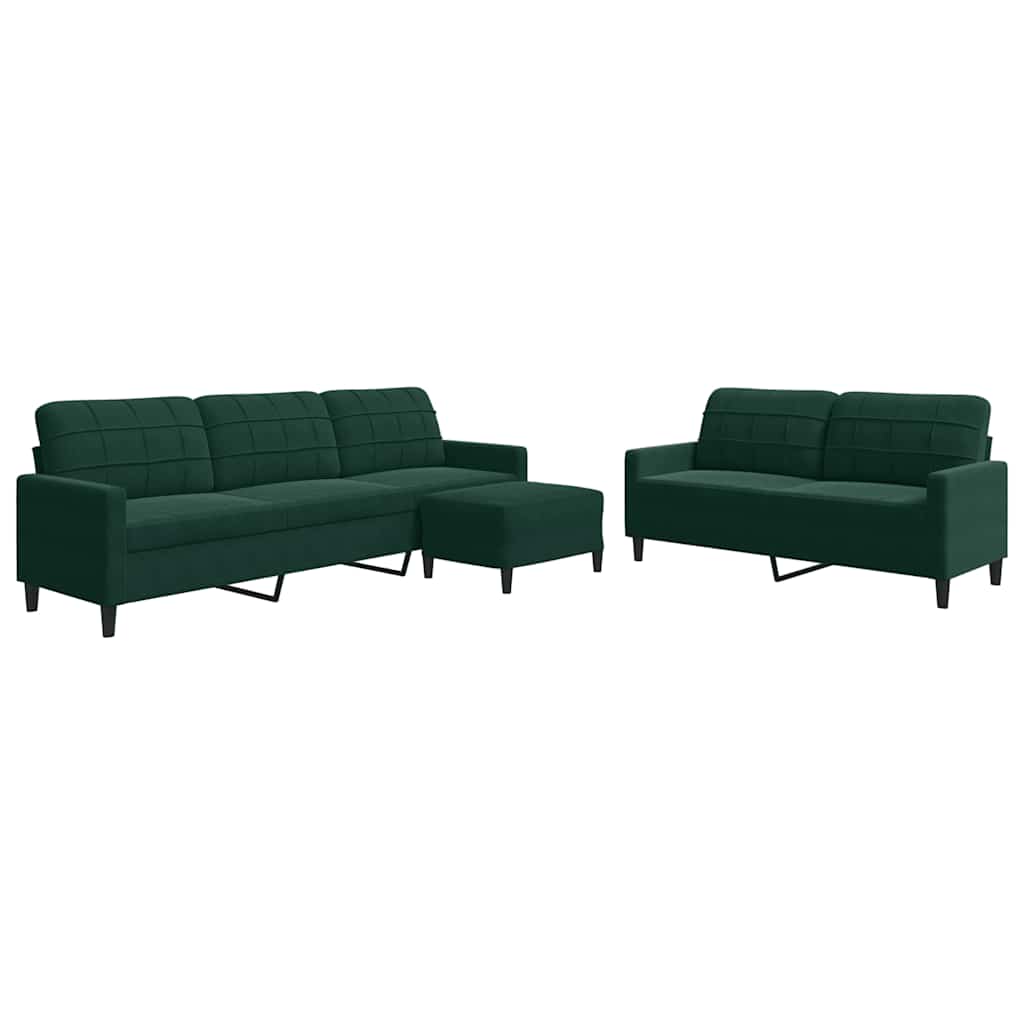 3-dijelni set sofa s jastucima tamnozeleni baršunasti