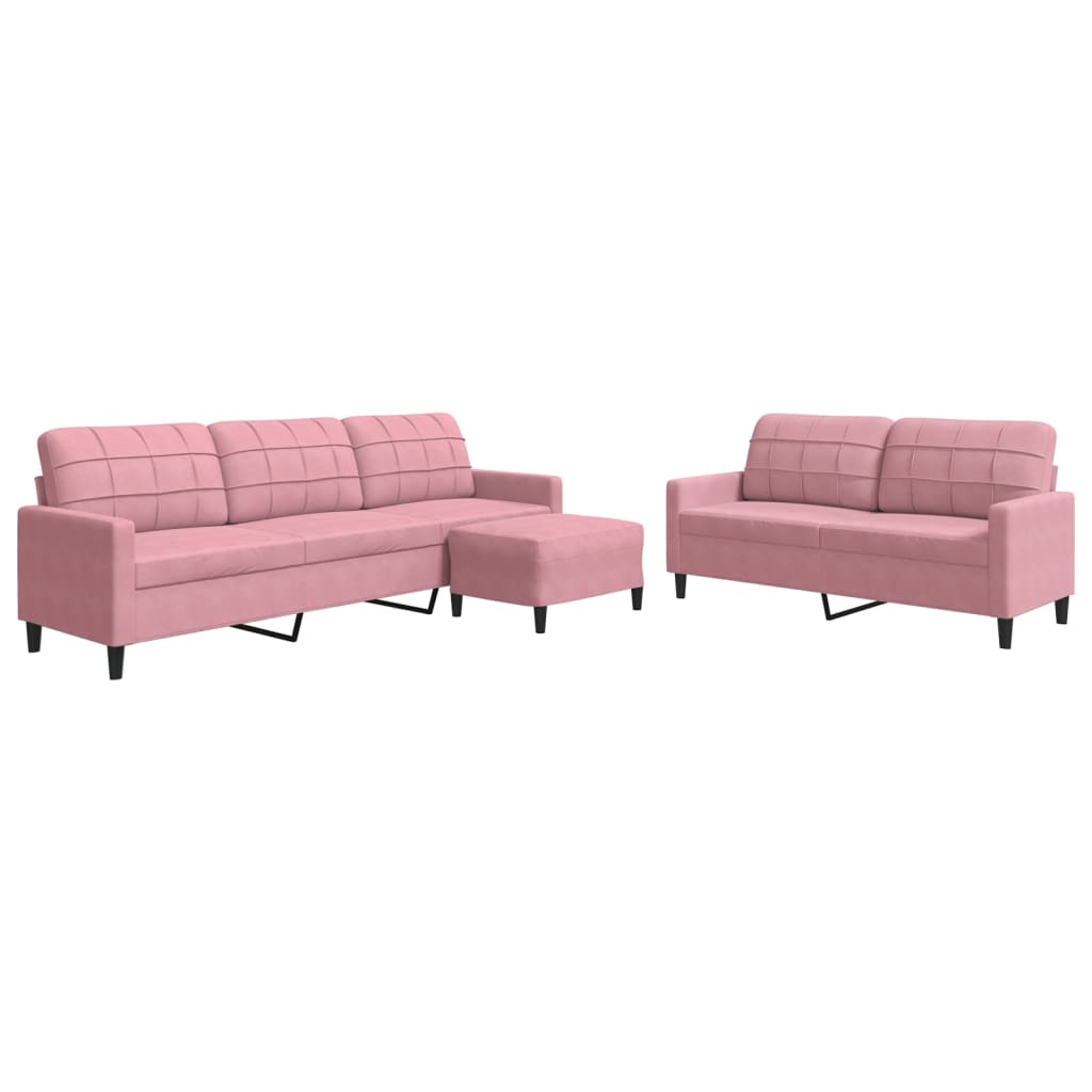 3-dijelni set sofa s jastucima ružičasti baršunasti