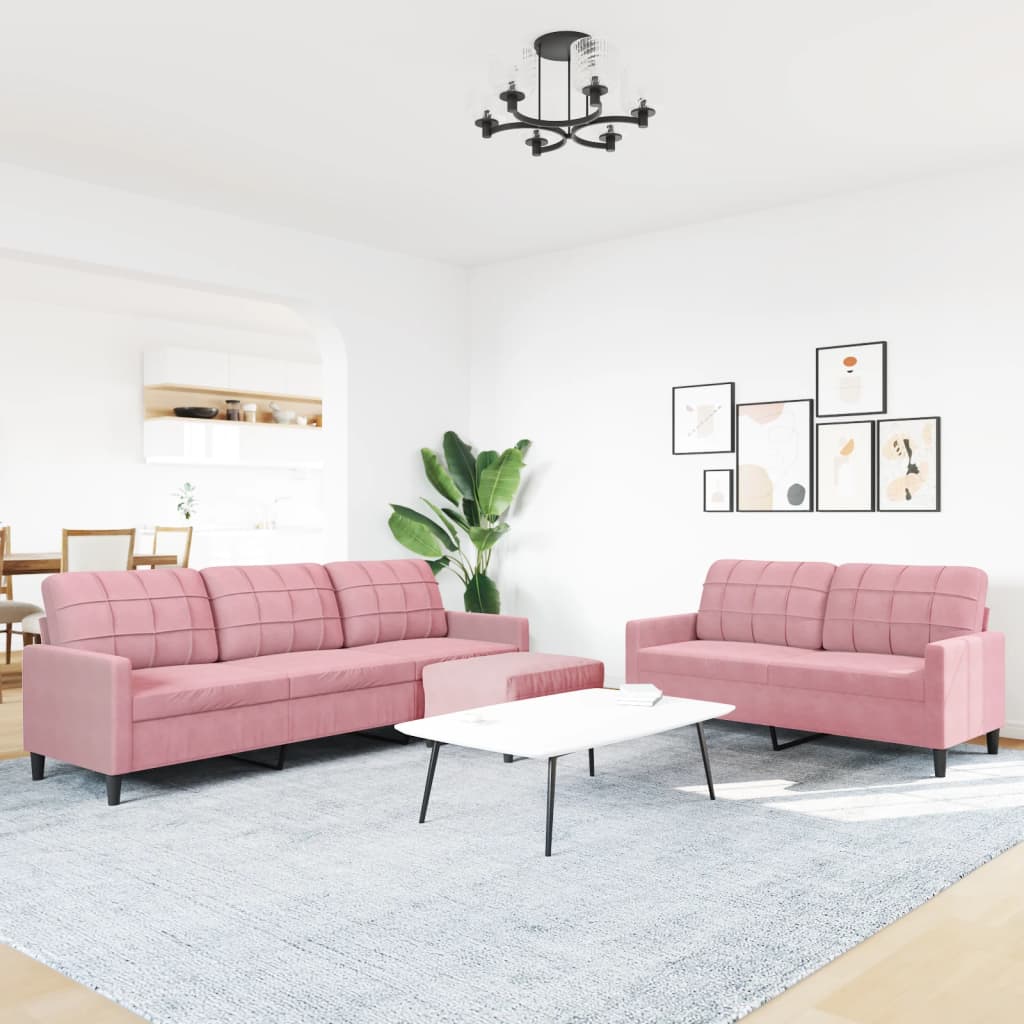 3-dijelni set sofa s jastucima ružičasti baršunasti