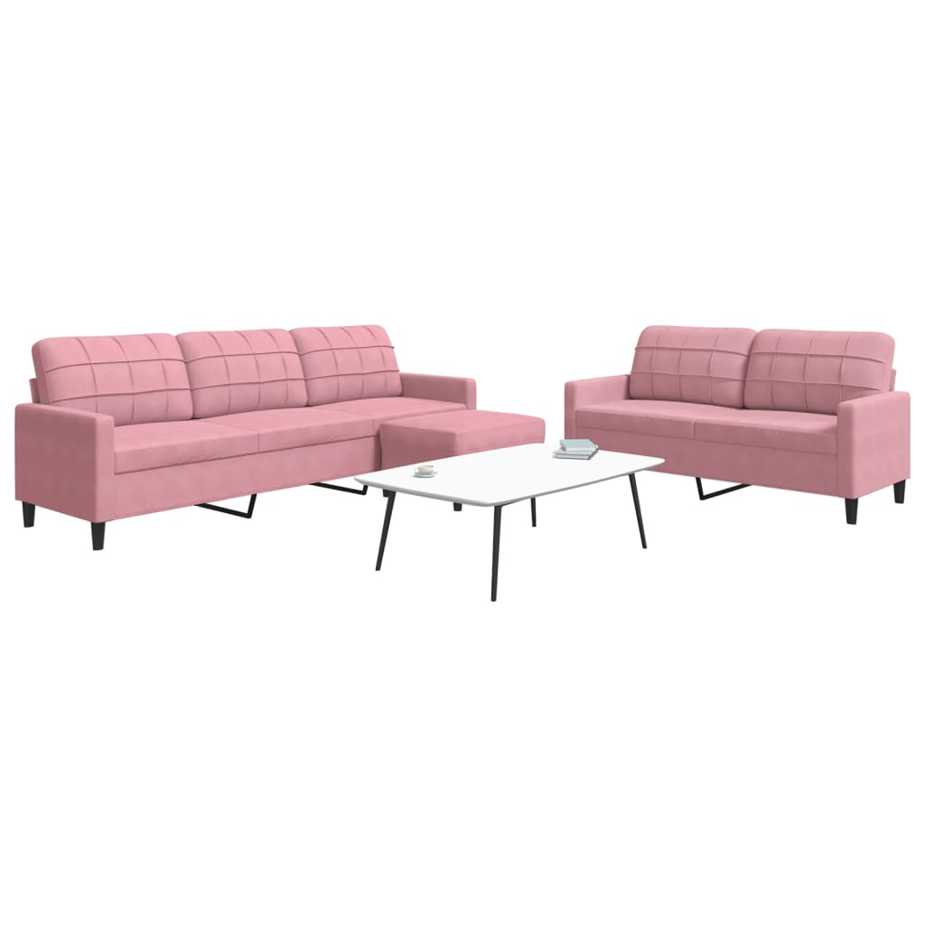 3-dijelni set sofa s jastucima ružičasti baršunasti