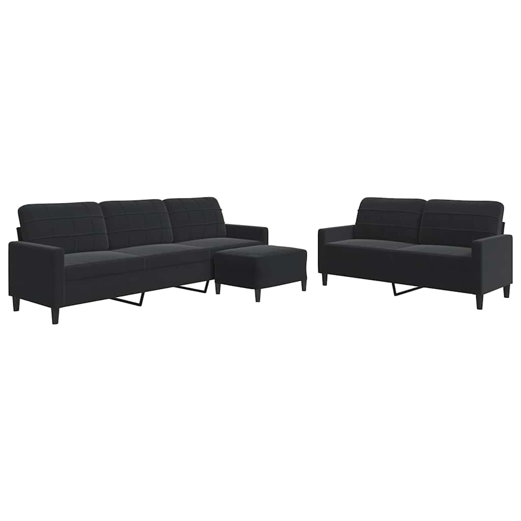 3-dijelni set sofa s jastucima crni baršunasti