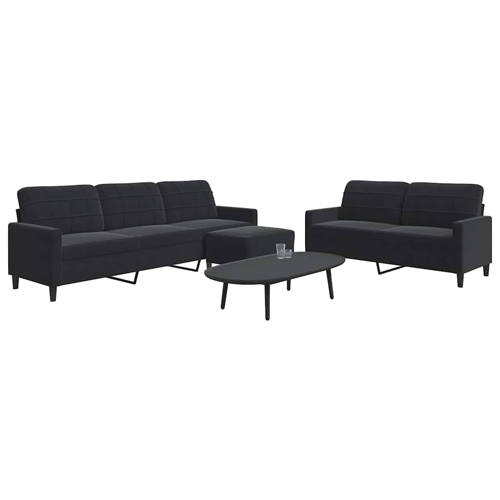 3-dijelni set sofa s jastucima crni baršunasti