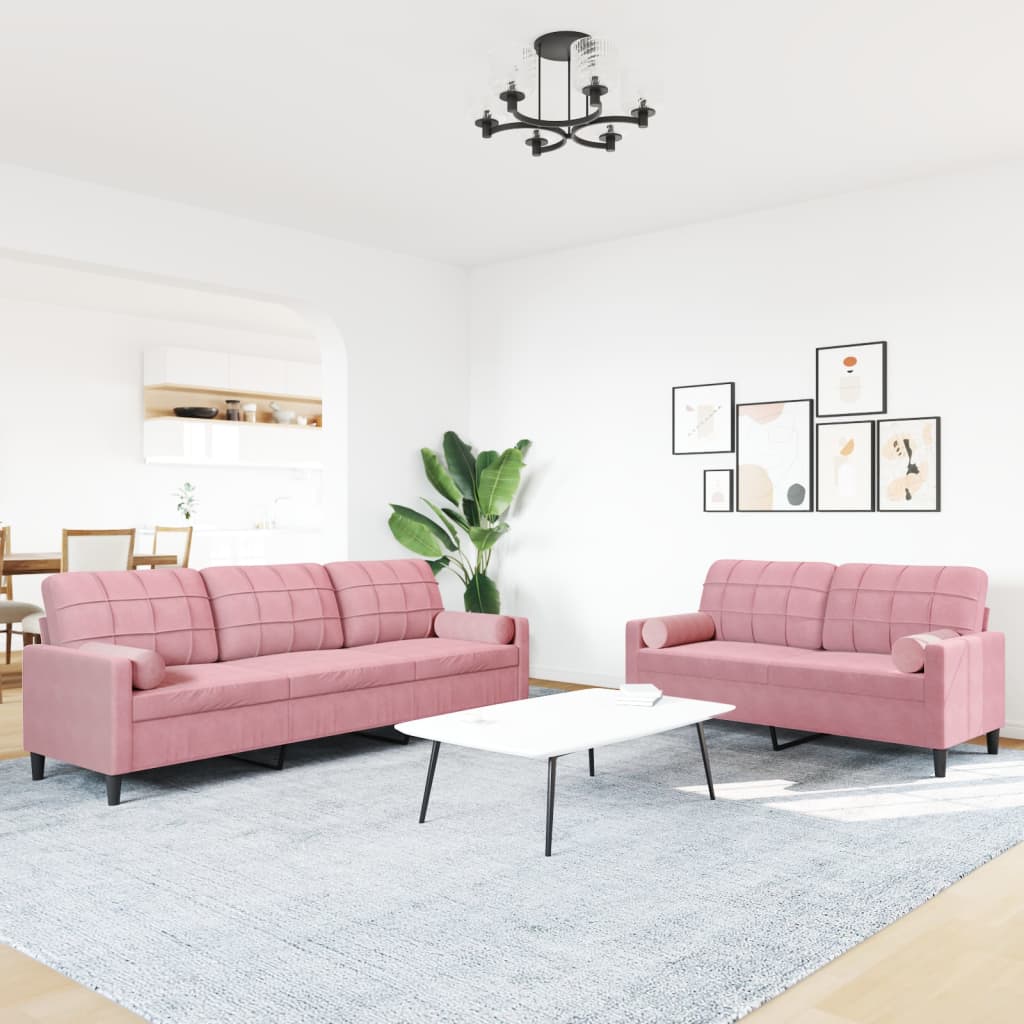 2-dijelni set sofa s jastucima ružičasti baršunasti
