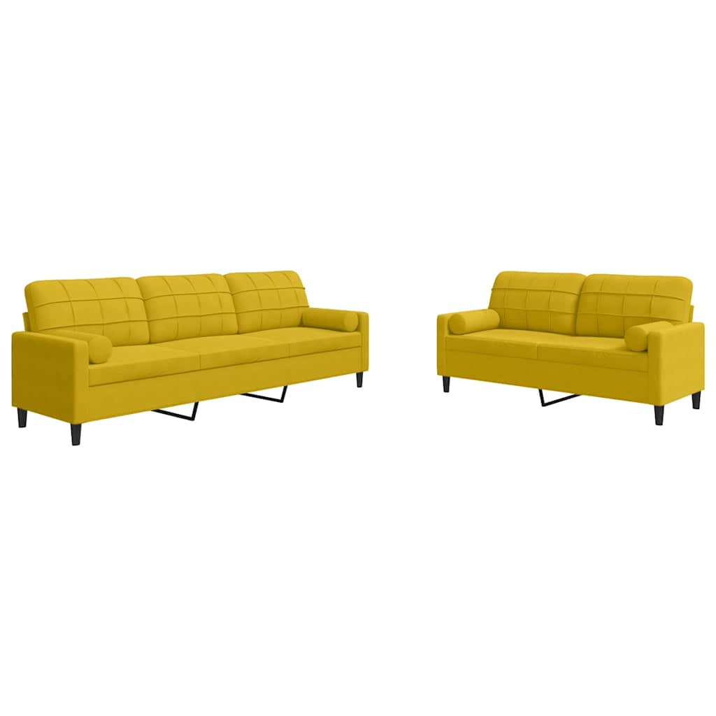 2-dijelni set sofa s jastucima žuti baršunasti