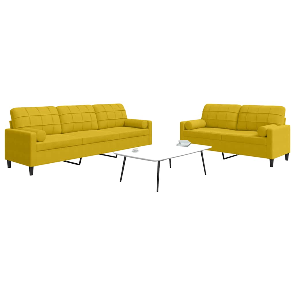 2-dijelni set sofa s jastucima žuti baršunasti