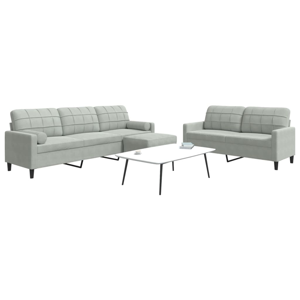 3-dijelni set sofa s jastucima svjetlosivi baršunasti