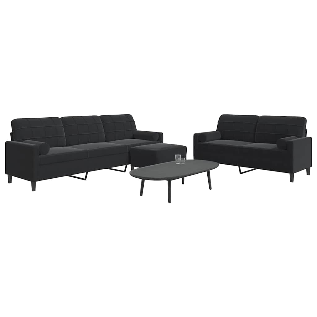 3-dijelni set sofa s jastucima crni baršunasti