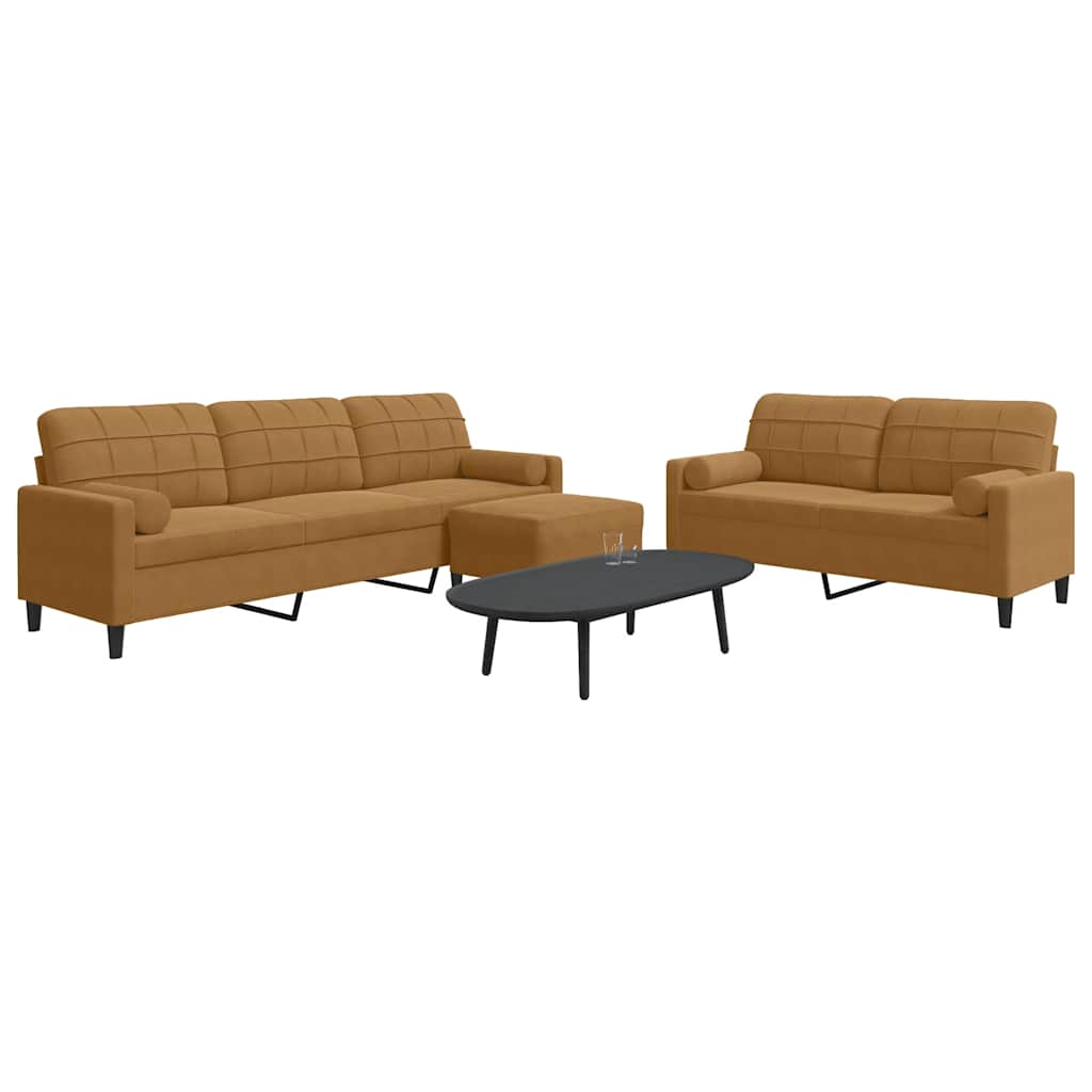 3-dijelni set sofa s jastucima smeđi baršunasti