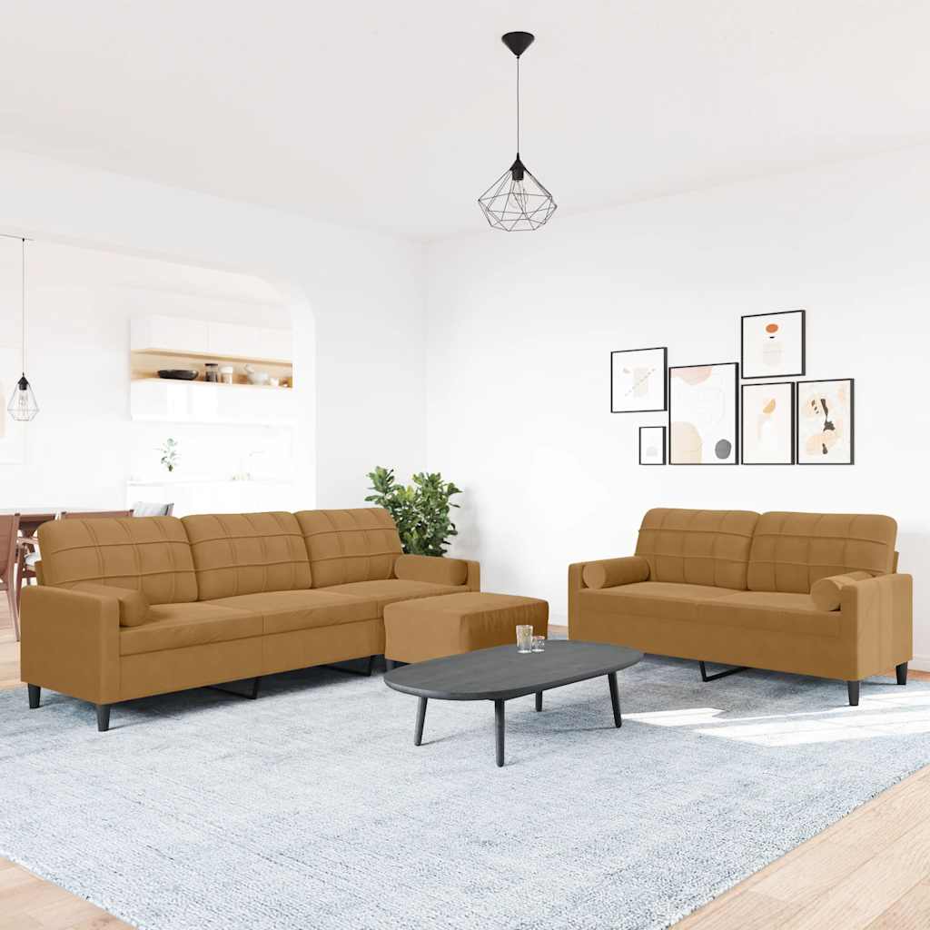 3-dijelni set sofa s jastucima smeđi baršunasti