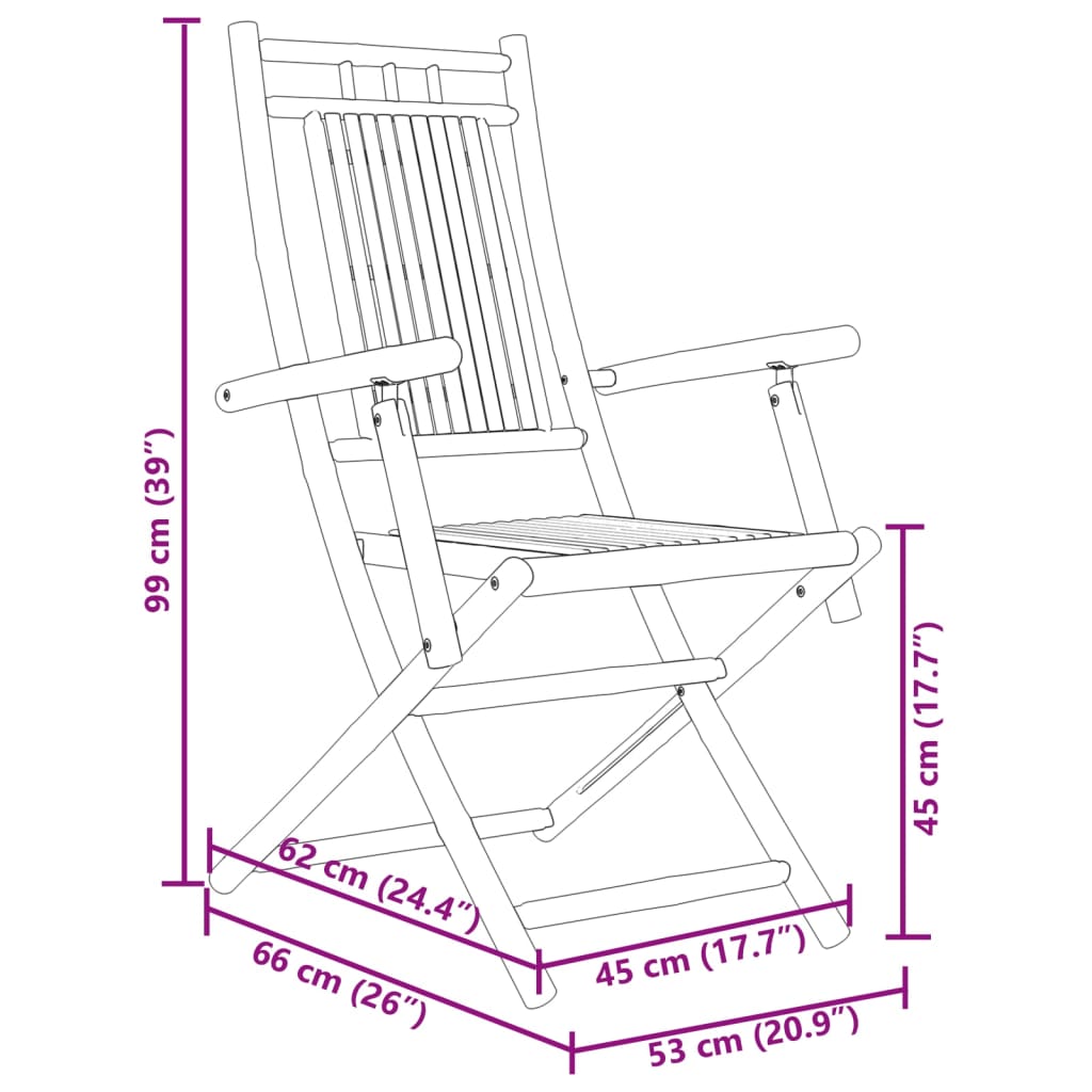 Sklopive vrtne stolice 8 kom 53 x 66 x 99 cm od bambusa
