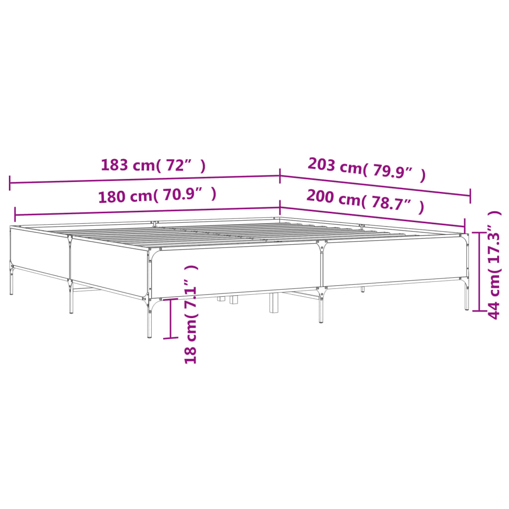 Okvir za krevet boja hrasta 180x200cm konstruirano drvo i metal