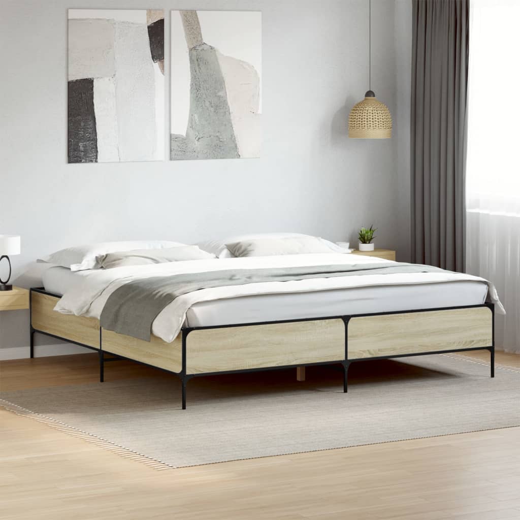 Okvir za krevet boja hrasta 180x200cm konstruirano drvo i metal