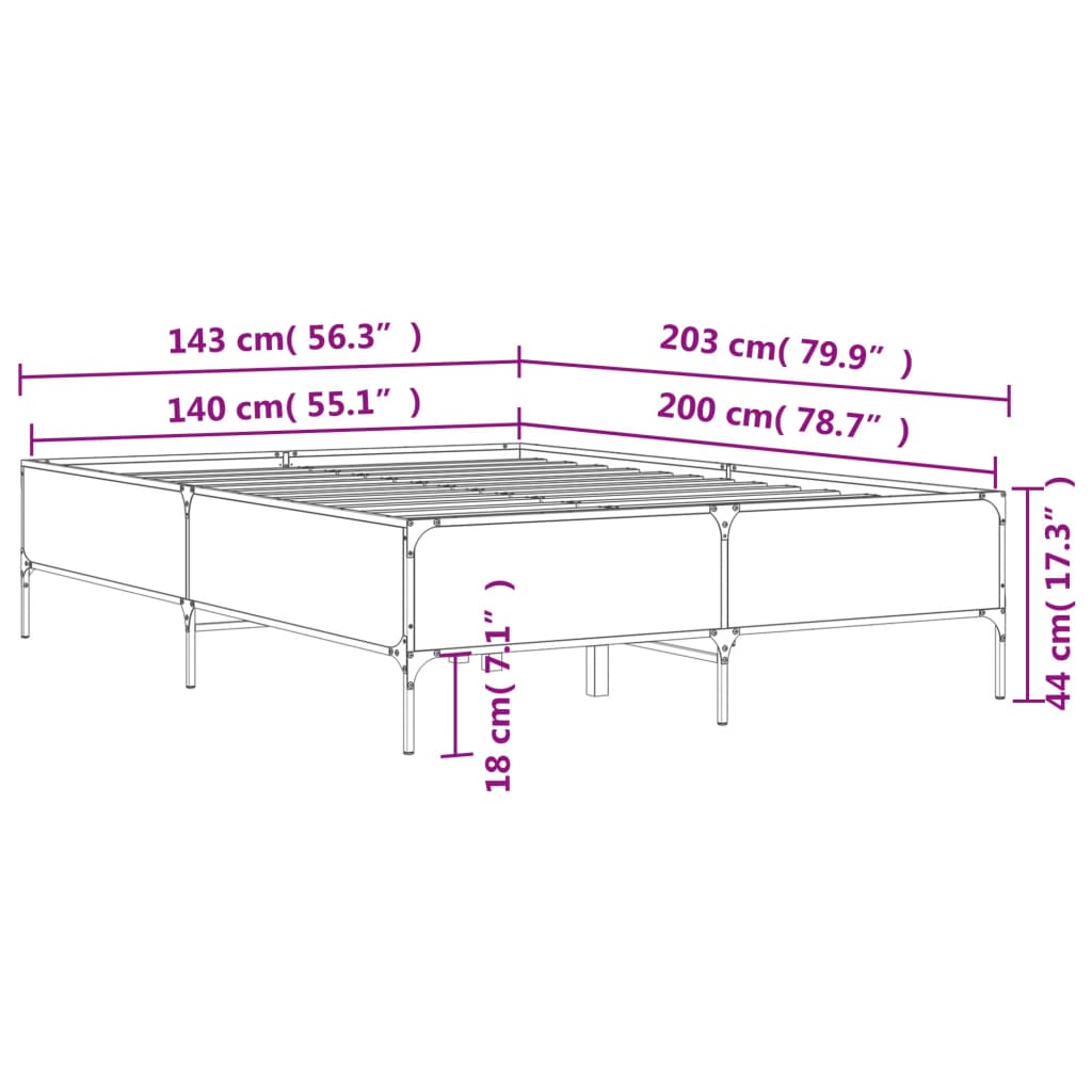 Okvir kreveta boja hrasta 140x200cm konstruirano drvo i metal