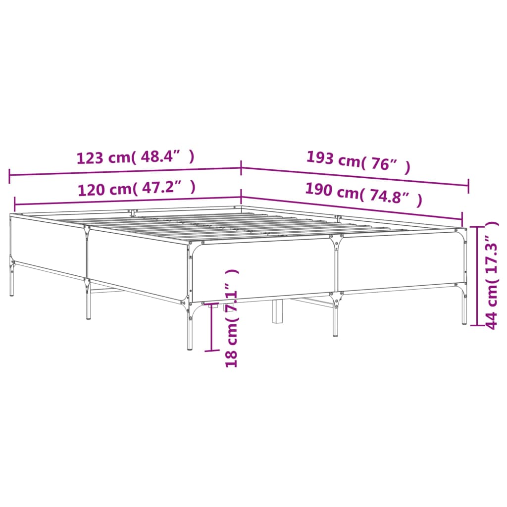 Okvir za krevet boja hrasta 120x190cm konstruirano drvo i metal