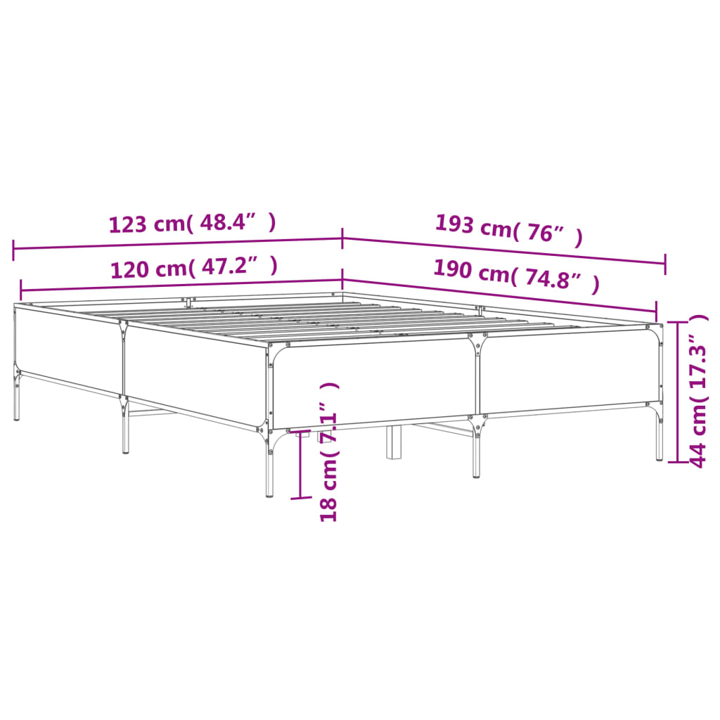 Okvir za krevet smeđi hrast 120x190cm konstruirano drvo i metal