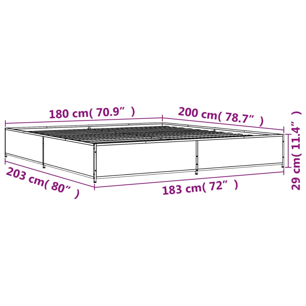Okvir za krevet boja hrasta 180x200cm konstruirano drvo i metal
