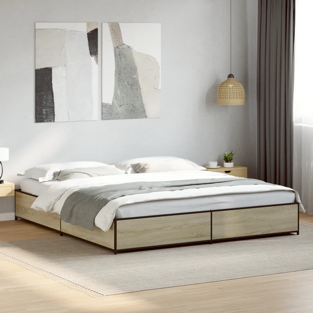 Okvir za krevet boja hrasta 180x200cm konstruirano drvo i metal