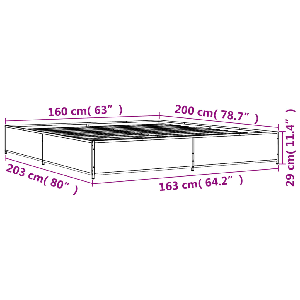 Okvir za krevet crni 160x200 cm konstruirano drvo i metal