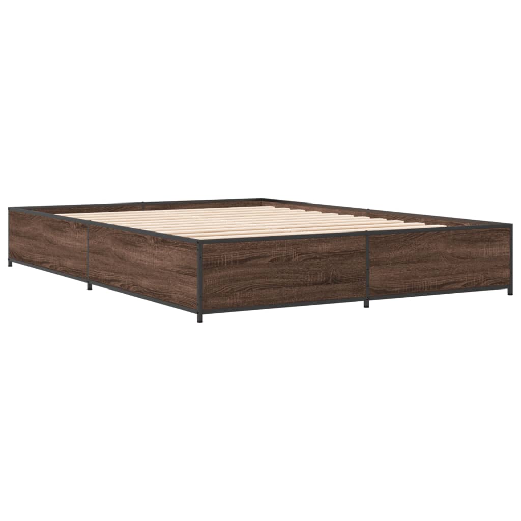 Okvir kreveta smeđi hrast 140x200cm konstruirano drvo i metal