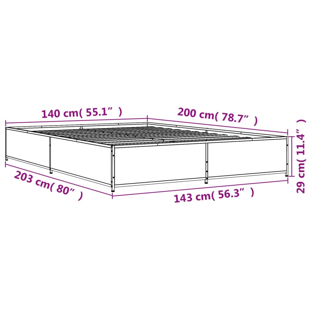 Okvir kreveta smeđi hrast 140x200cm konstruirano drvo i metal