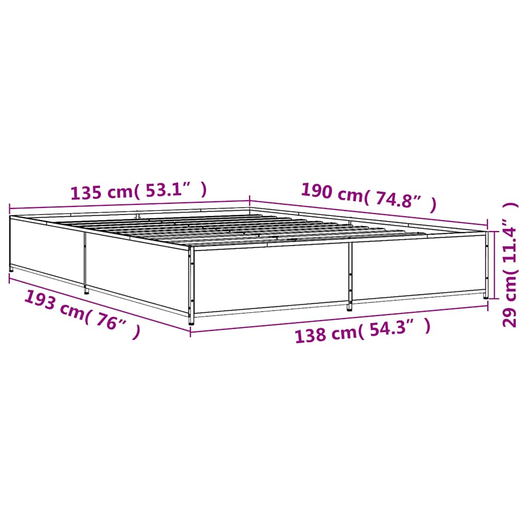 Okvir za krevet boja hrasta 135x190cm konstruirano drvo i metal