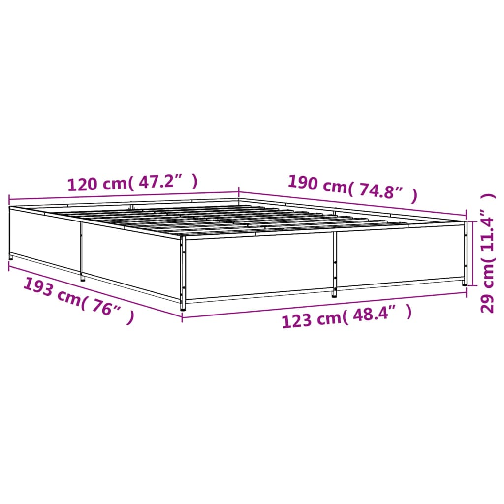 Okvir za krevet boja hrasta 120x190cm konstruirano drvo i metal