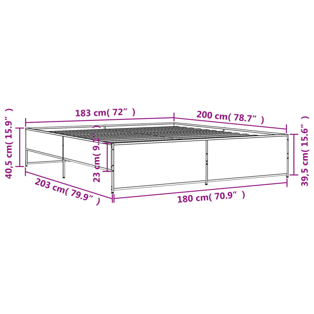 Okvir za krevet crni 180 x 200 cm konstruirano drvo i metal
