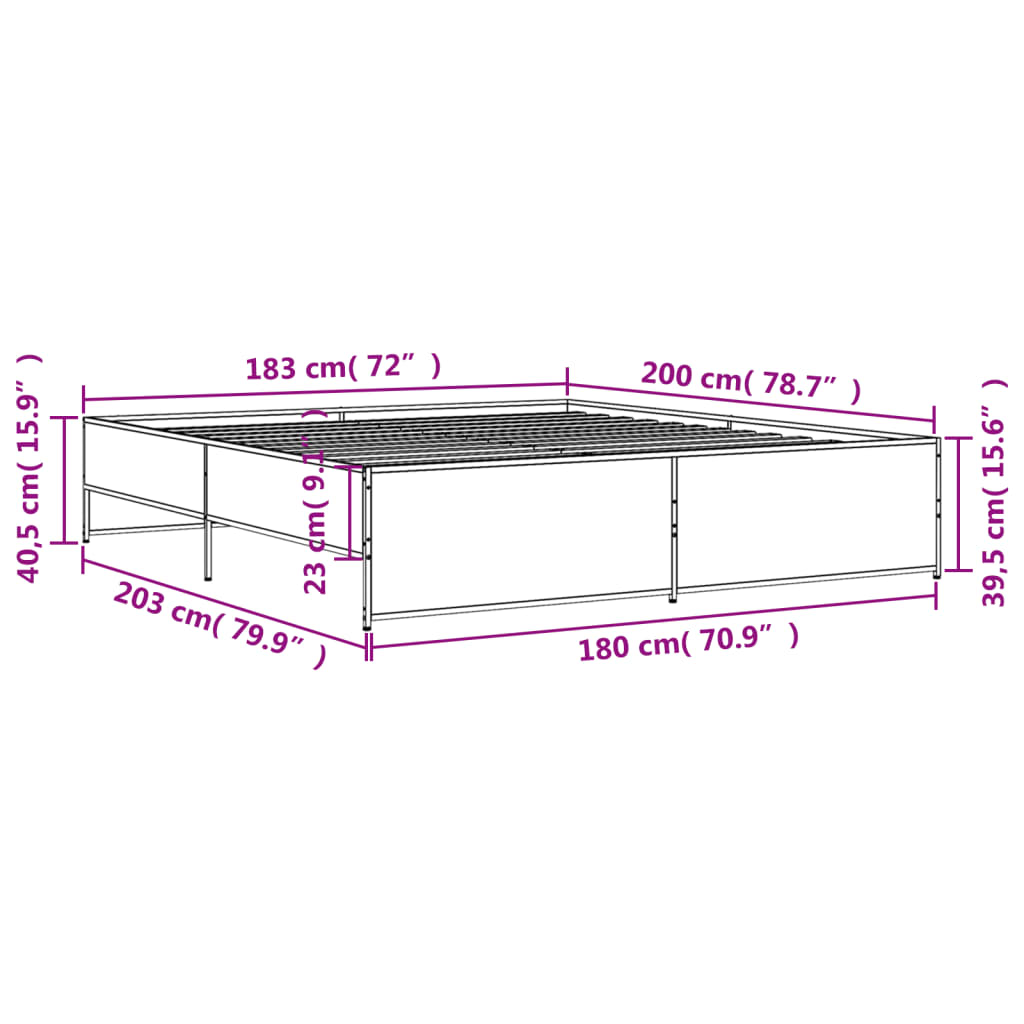 Okvir kreveta boja hrasta 180x200 cm konstruiranog drvo i metal