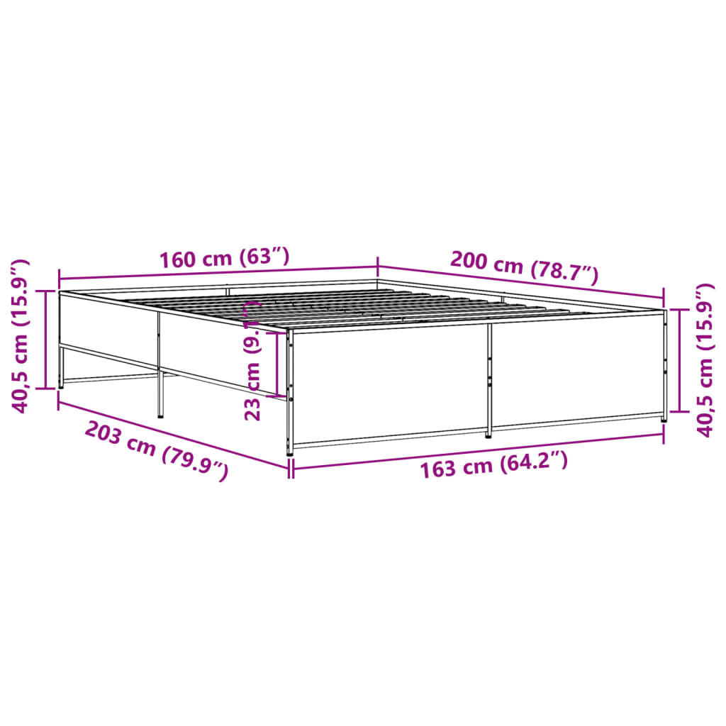 Okvir za krevet crni 160x200 cm konstruirano drvo i metal