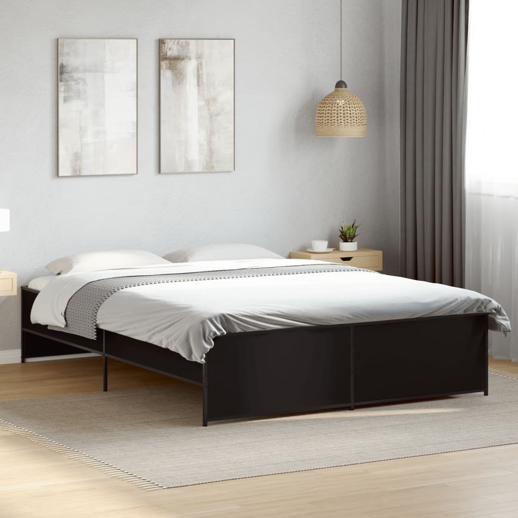 Okvir za krevet crni 160x200 cm konstruirano drvo i metal