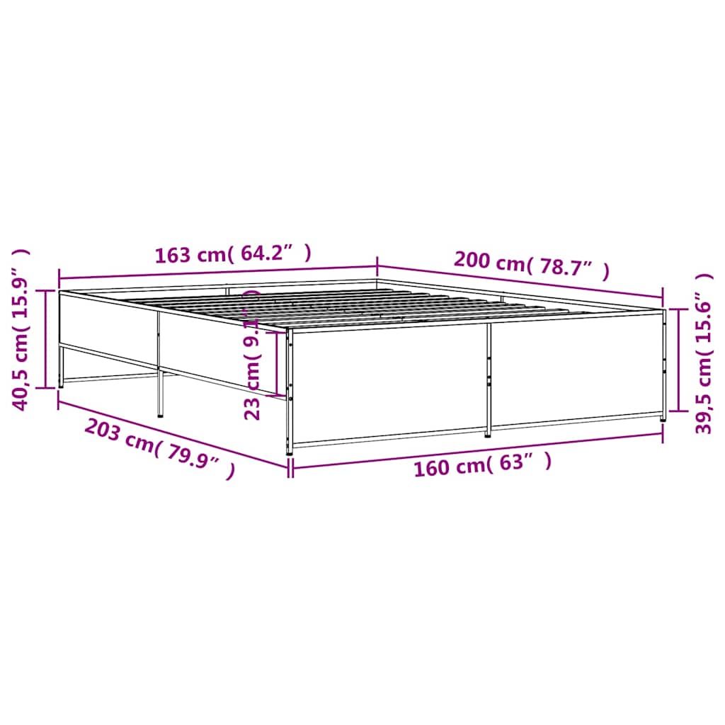 Okvir kreveta boja hrasta 160x200 cm konstruirano drvo i metal